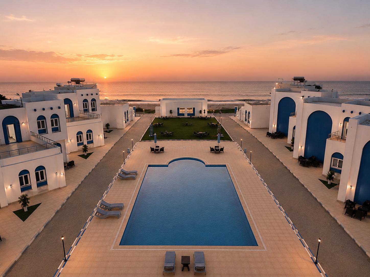 Odessa Resort at sunset over the Mediterranean