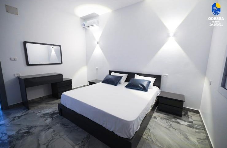 Villa bedroom with marble floors